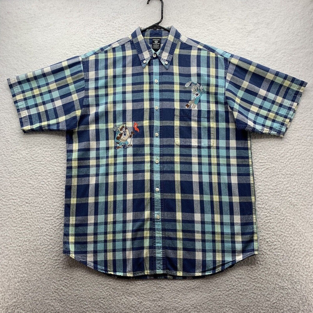 VTG Warner Bros Shirt Mens Medium Loose Fit Bugs Bunny Tasmanian Devil Golf Blue